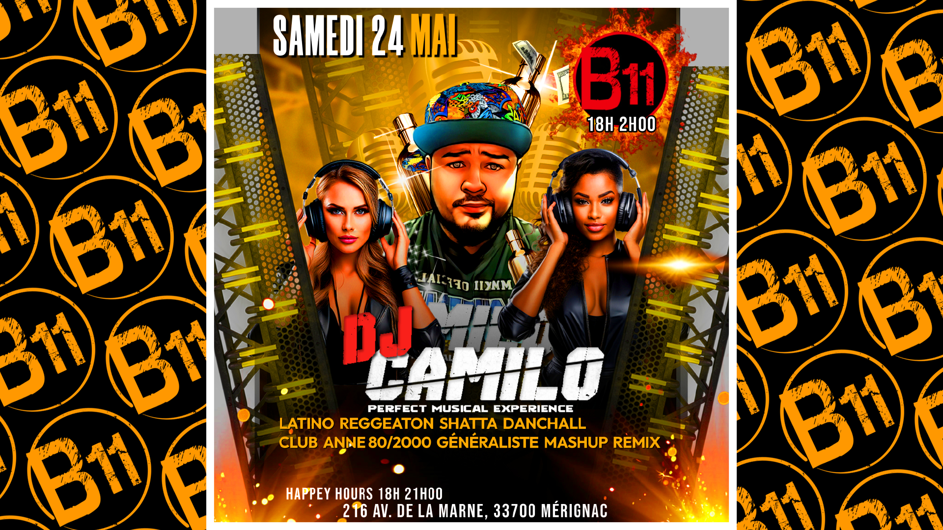 Affiche de soirée à thème au bar Bodega à Mérignac, près de Bordeaux, pour une soirée festive avec ambiance et animations pour de belles rencontres à partager.