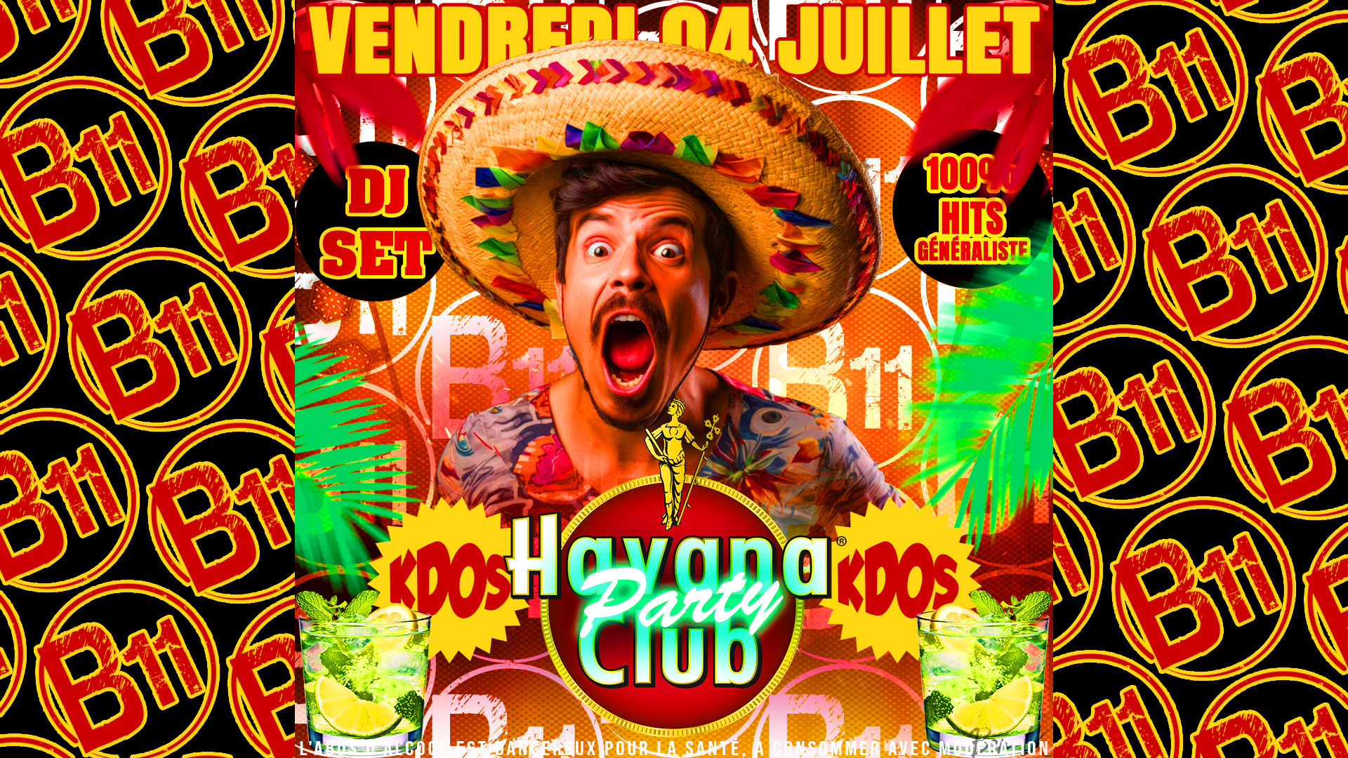 Affiche de soirée à thème au bar Bodega à Mérignac, près de Bordeaux, pour une soirée festive avec ambiance et animations pour de belles rencontres à partager.