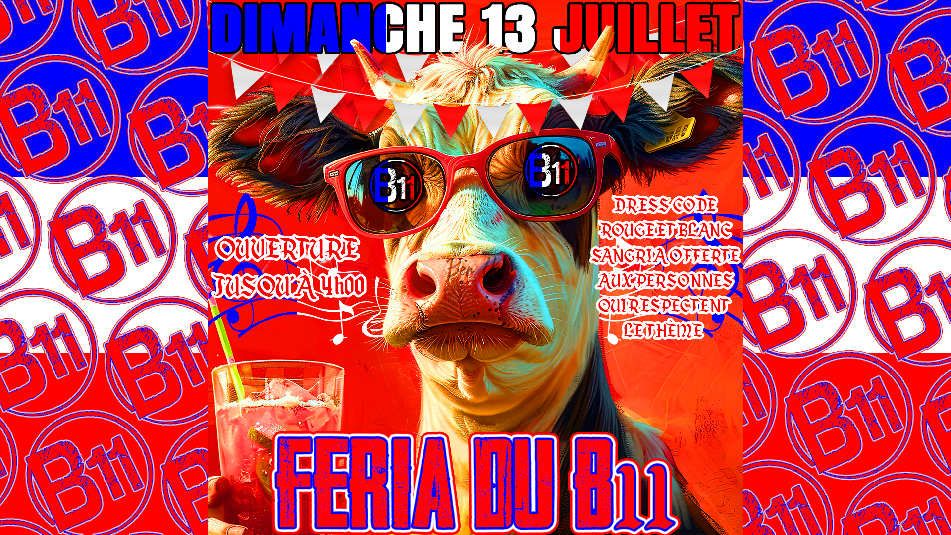 Affiche de soirée à la feria au bar Bodega à Mérignac, près de Bordeaux, pour une soirée festive avec ambiance et animations pour de belles rencontres à partager.