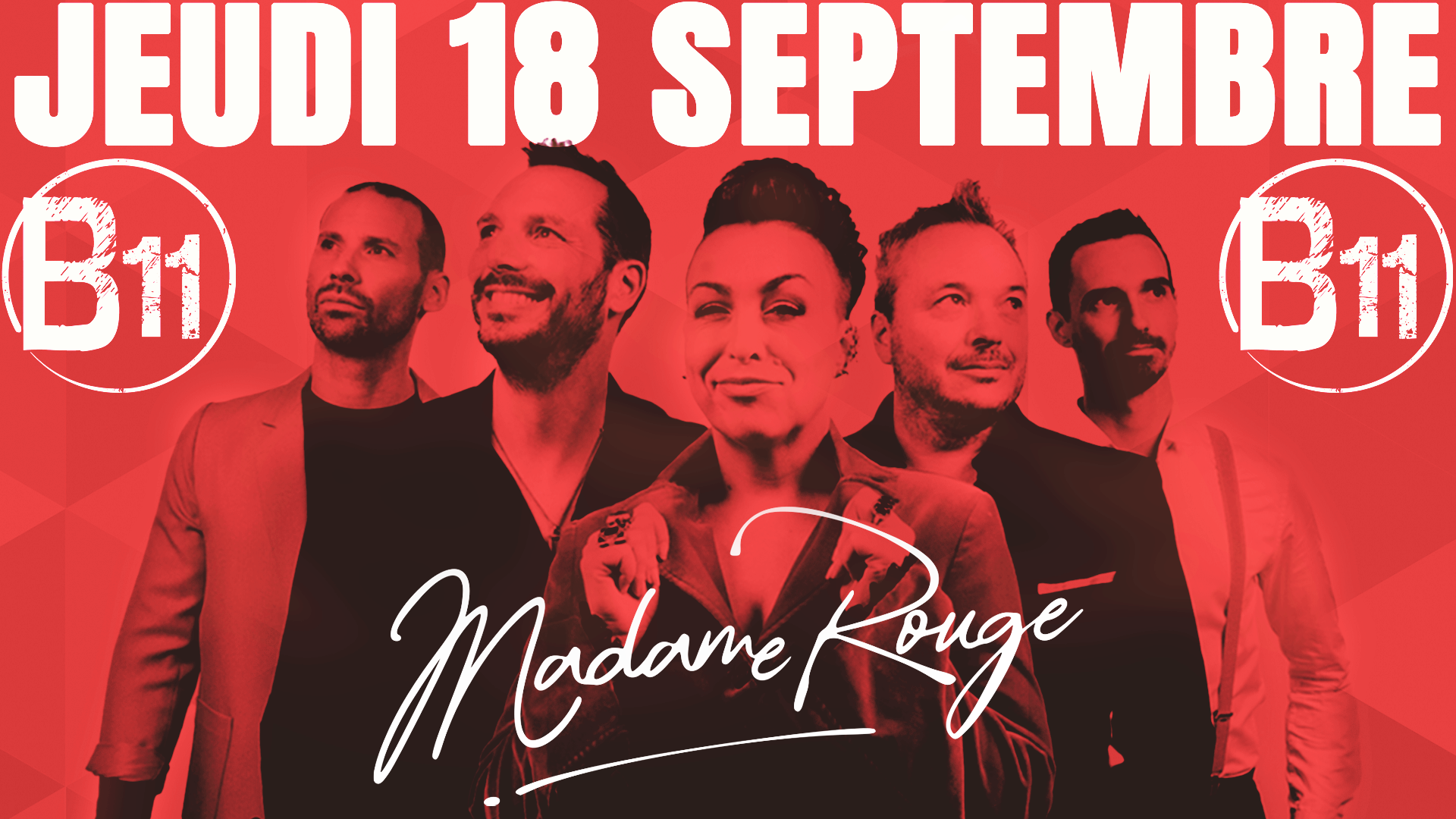 Affiche de concert live "MADAME ROUGE" au bar Bodega à Mérignac, près de Bordeaux, pour une soirée festive avec ambiance et animations pour de belles rencontres à partager.