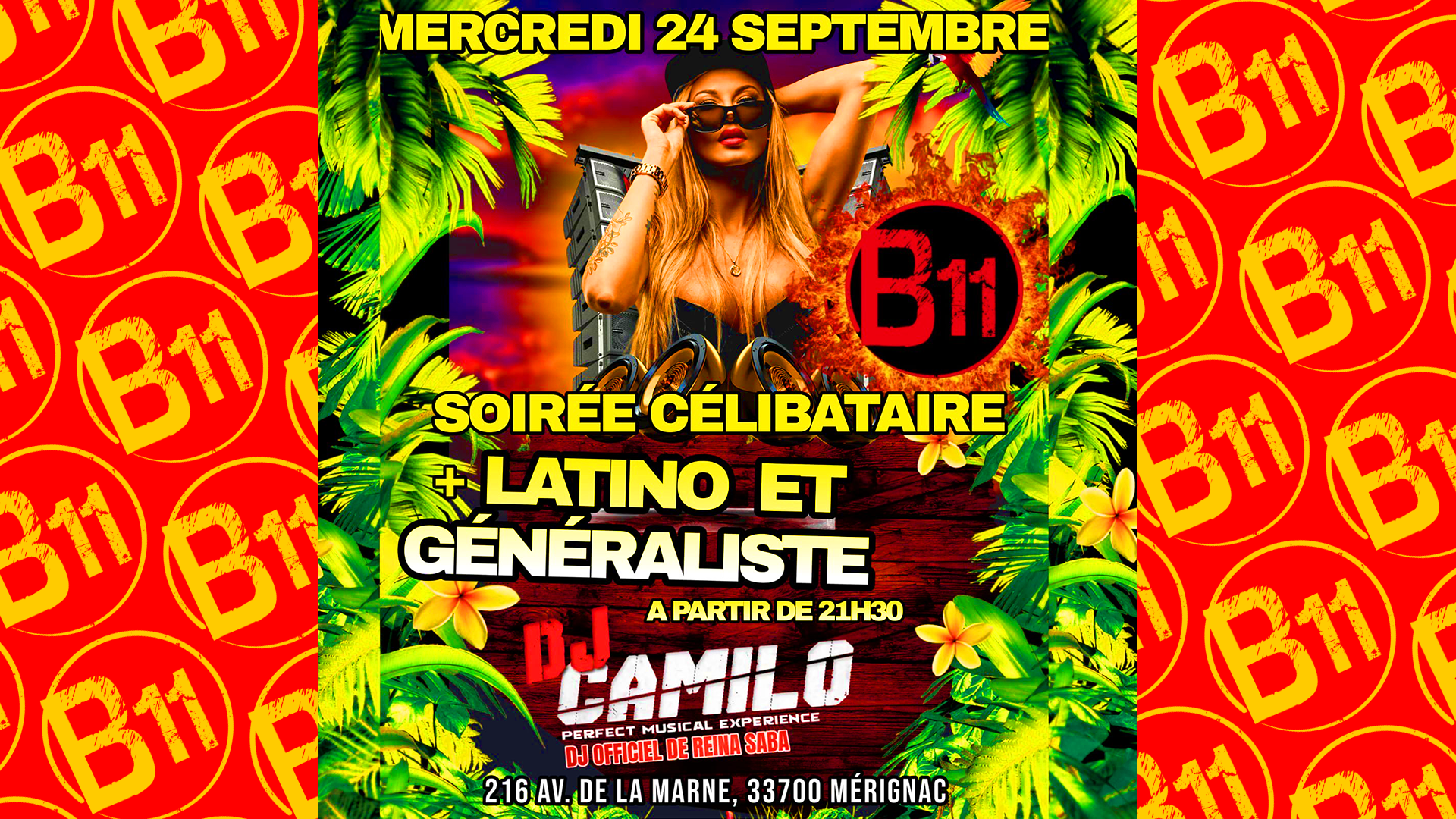 Affiche de soirée célibataires au bar Bodega à Mérignac, près de Bordeaux, pour une rencontre amicale et festive dans une ambiance conviviale.
