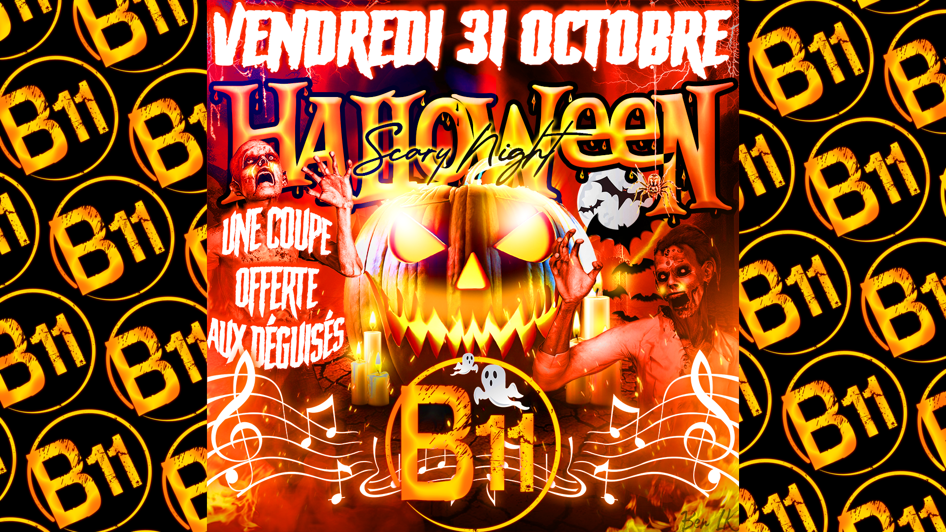 Affiche de soirée à thème halloween au bar Bodega à Mérignac, près de Bordeaux, pour une soirée festive avec ambiance et animations pour de belles rencontres à partager.