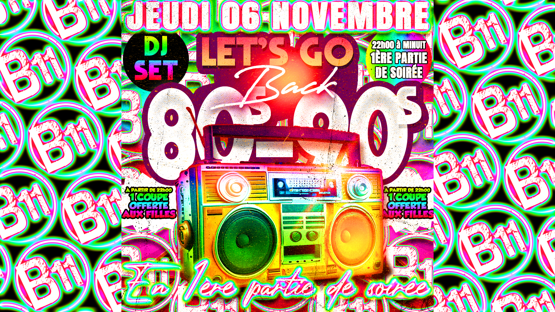 Affiche de soirée à thème au bar Bodega à Mérignac, près de Bordeaux, pour une soirée festive avec ambiance et animations pour de belles rencontres à partager.